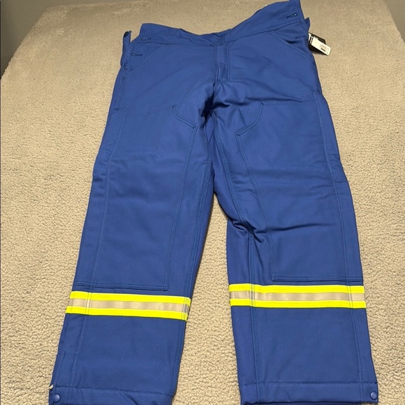 Carhartt Men's Flame-Resistant Striped Duck Bib Overall Unlined Blue Work 34x32 - Picture 2 of 9